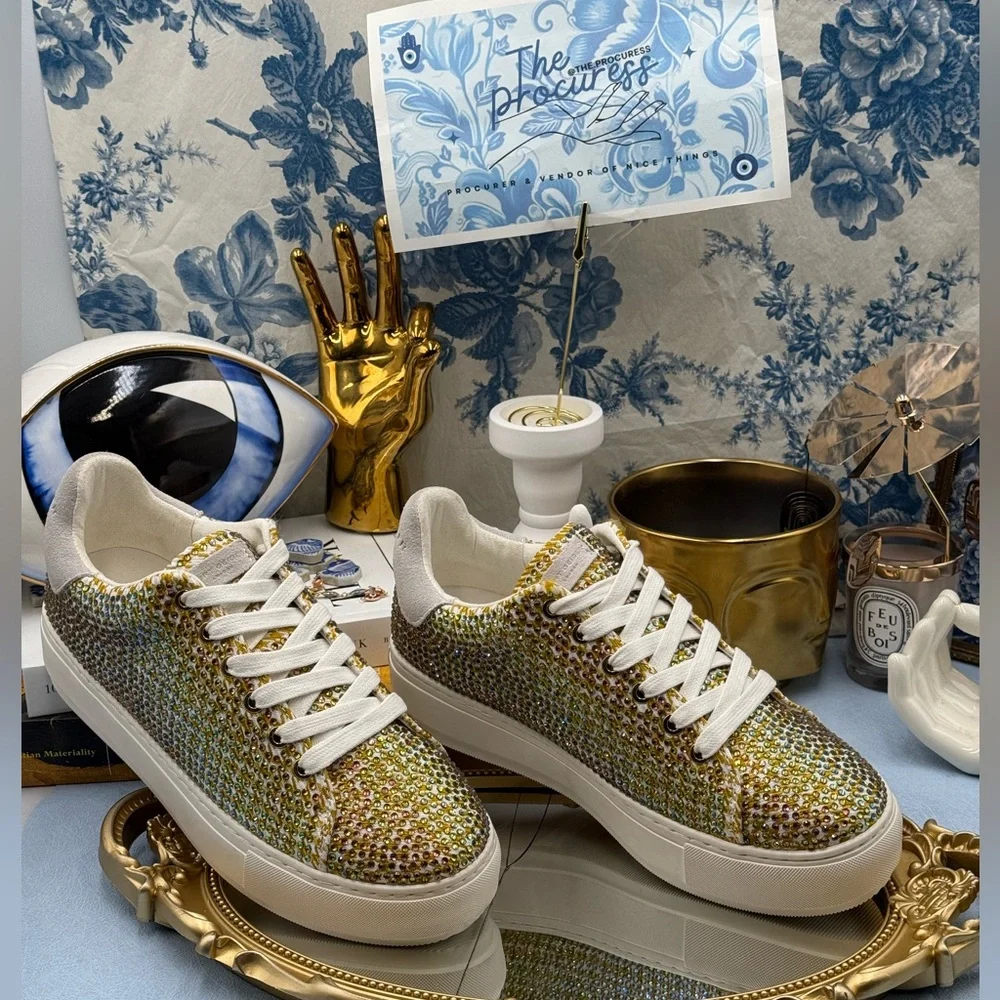 🆕 KURT GEIGER LONDON 🧿 NWOB Laney Rainbow Crystal Platform Sneaker Sz 38 US7.5 - Picture 5 of 13